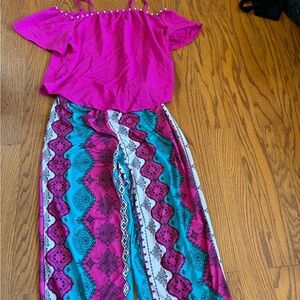 Vibrant Pink and Teal Patterned Jumpsuit